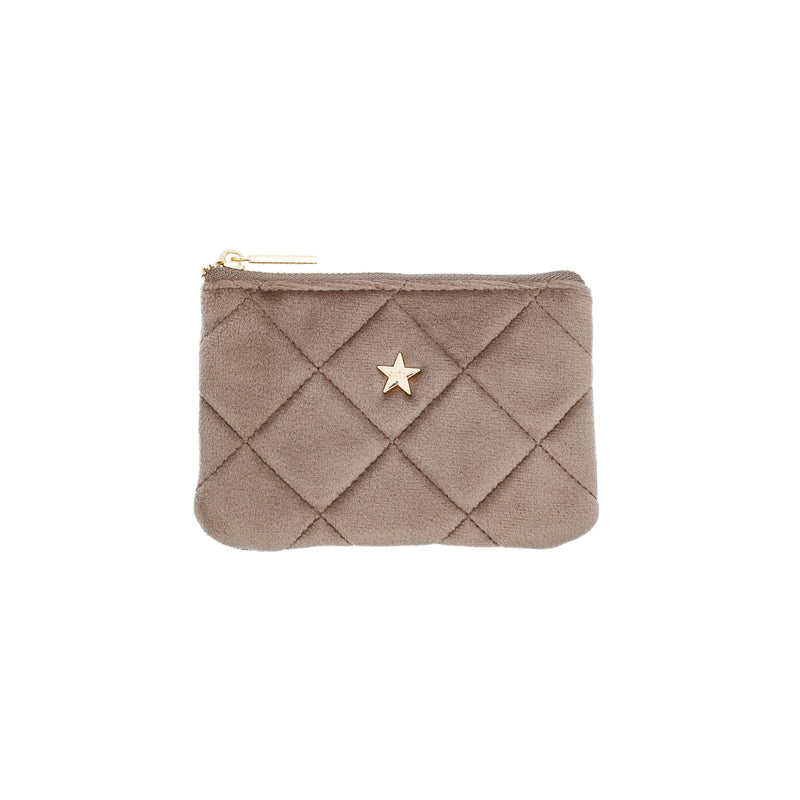 VELVET QUILTED MINI POUCH WARM TAUPE