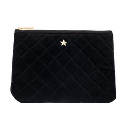 VELVET QUILTED SMALL POUCH BLACK