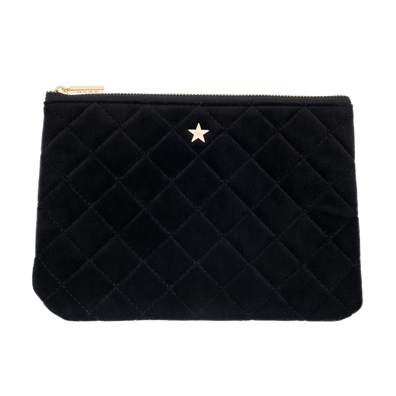 VELVET QUILTED SMALL POUCH BLACK