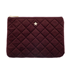VELVET QUILTED SMALL POUCH MAROON