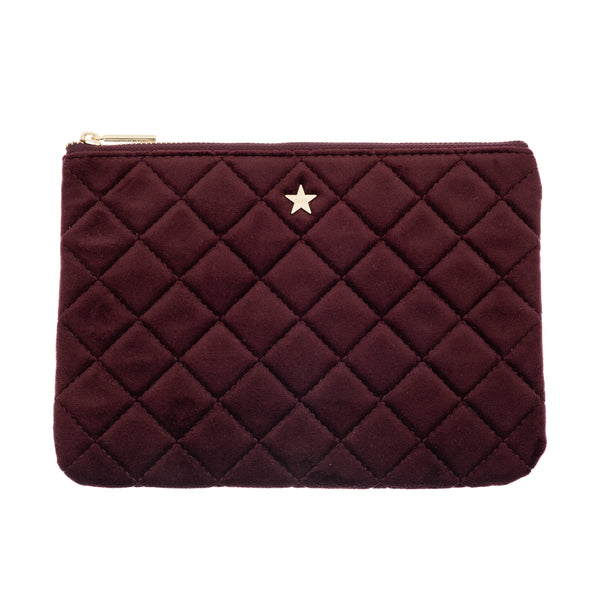 VELVET QUILTED SMALL POUCH MAROON