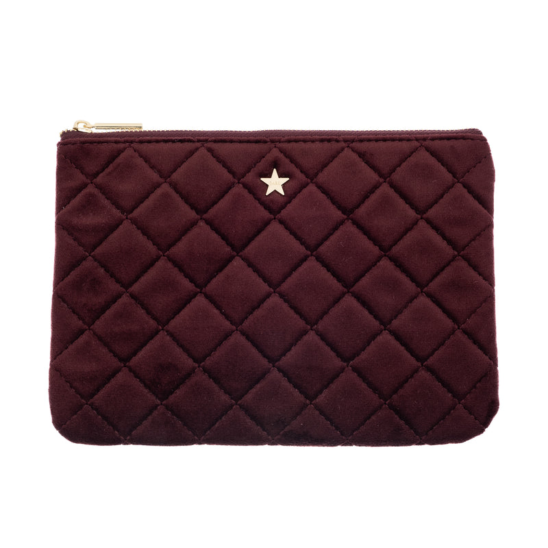 VELVET QUILTED SMALL POUCH MAROON
