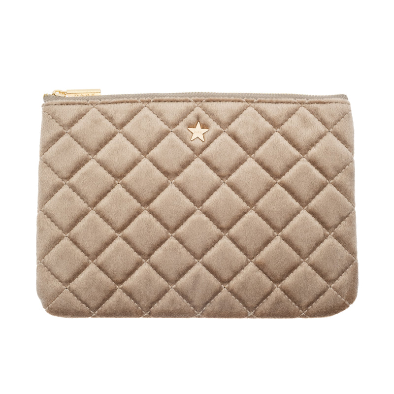 VELVET QUILTED SMALL POUCH SPARKLED CHAMPAGNE