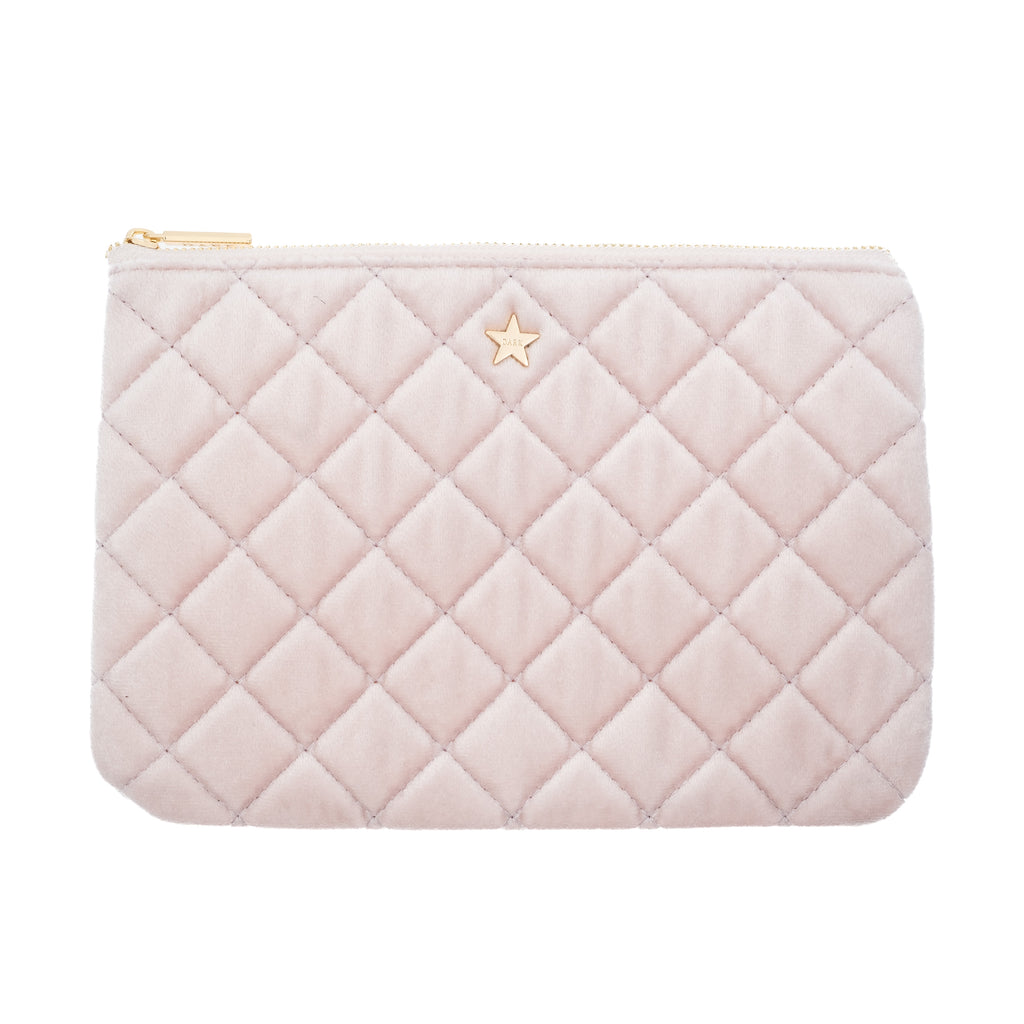VELVET QUILTED SMALL POUCH SPARKLED PALE ROSE VELVET QUILTED SMALL POUCH SPARKLED PALE ROSE