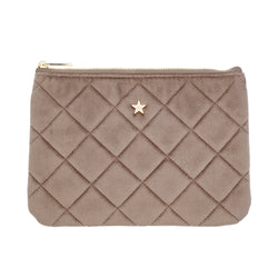 VELVET QUILTED SMALL POUCH WARM TAUPE