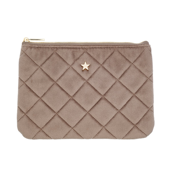 VELVET QUILTED SMALL POUCH WARM TAUPE
