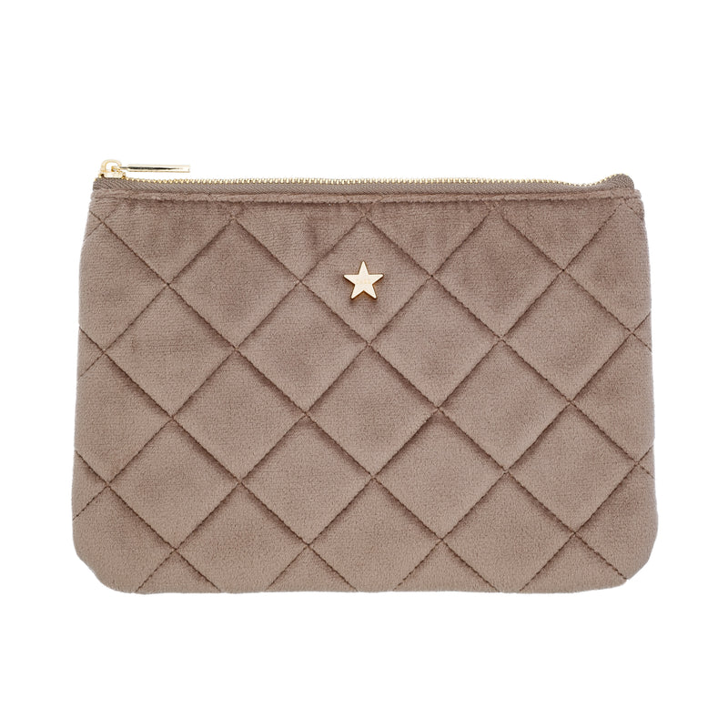 VELVET QUILTED SMALL POUCH WARM TAUPE