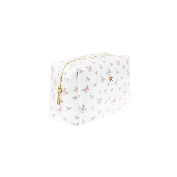 VELVET SQUARE MAKE-UP POUCH SMALL OFF WHITE BUTTERFLY PATTERN
