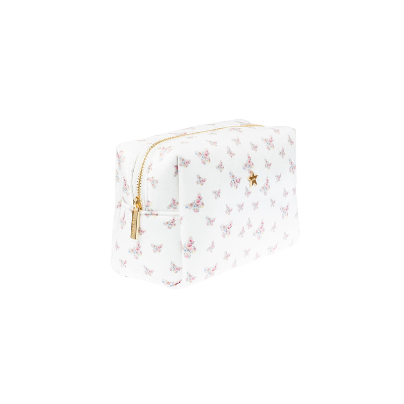 VELVET SQUARE MAKE-UP POUCH SMALL OFF WHITE BUTTERFLY PATTERN