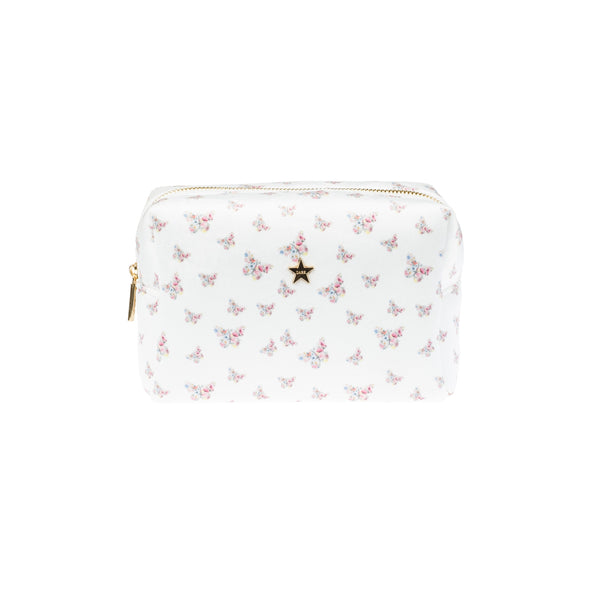 VELVET SQUARE MAKE-UP POUCH SMALL OFF WHITE BUTTERFLY PATTERN