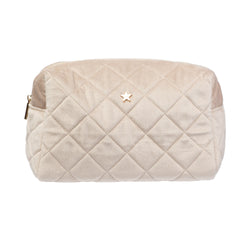 VELVET SQUARE QUILTED MAKE-UP POUCH LARGE DARK SAND