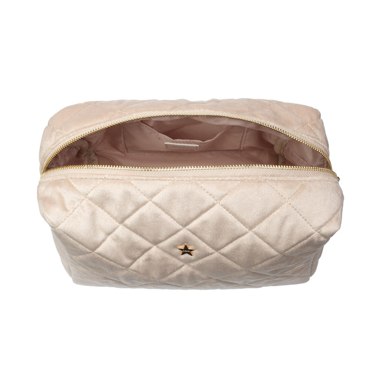 VELVET SQUARE QUILTED MAKE-UP POUCH LARGE DARK SAND