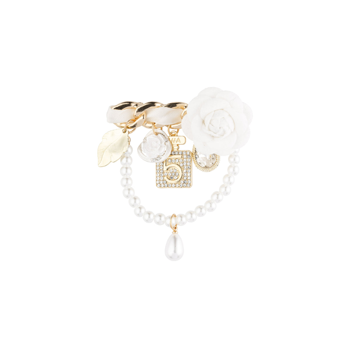 VINTAGE PEARL CHAIN BROOCH WHITE