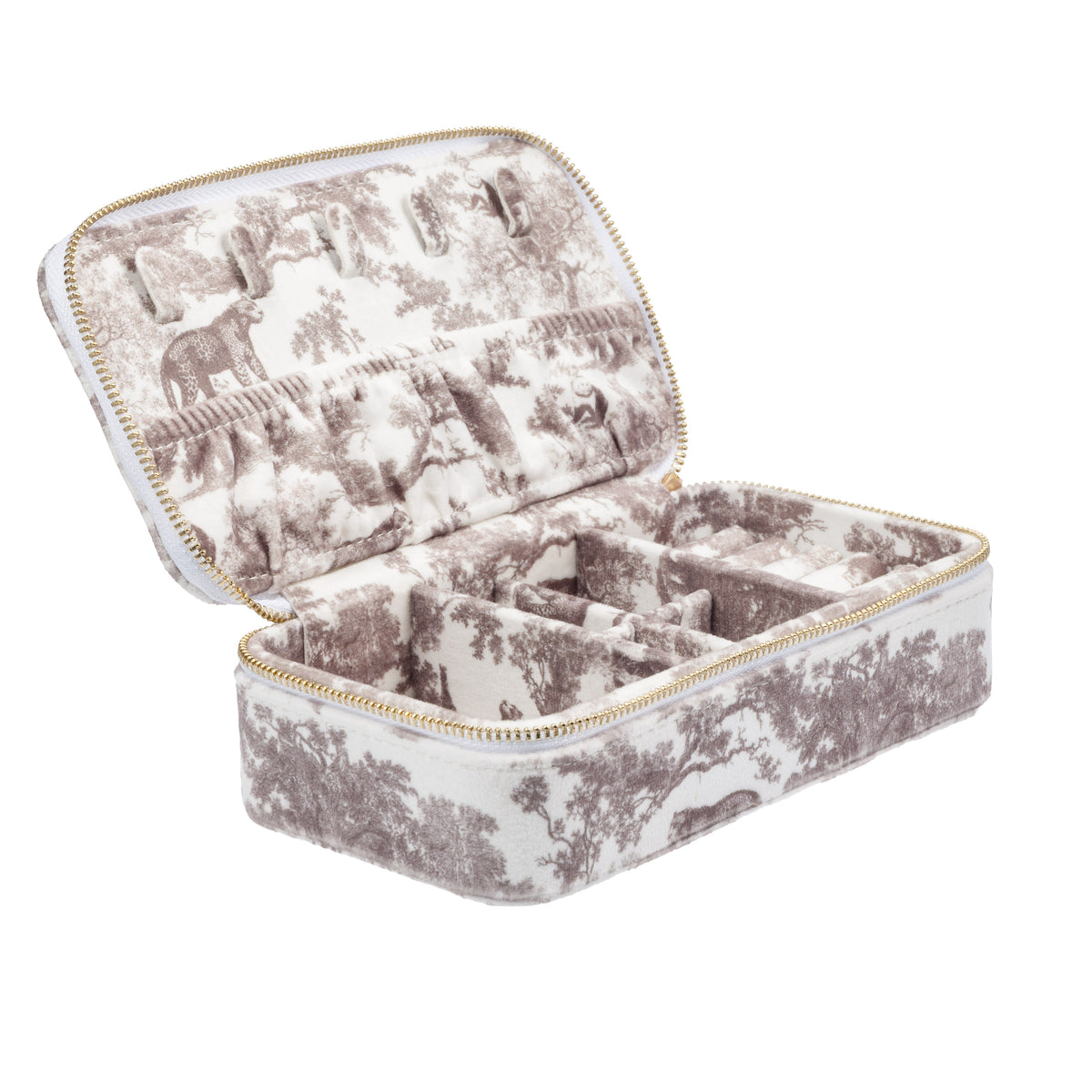 VELVET JEWELLERY BOX WARM TAUPE SAVANNAH PATTERN