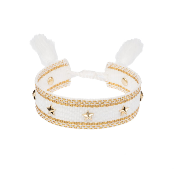 WOVEN FRIENDSHIP BRACELET W/STAR STUDS WHITE W/GOLD