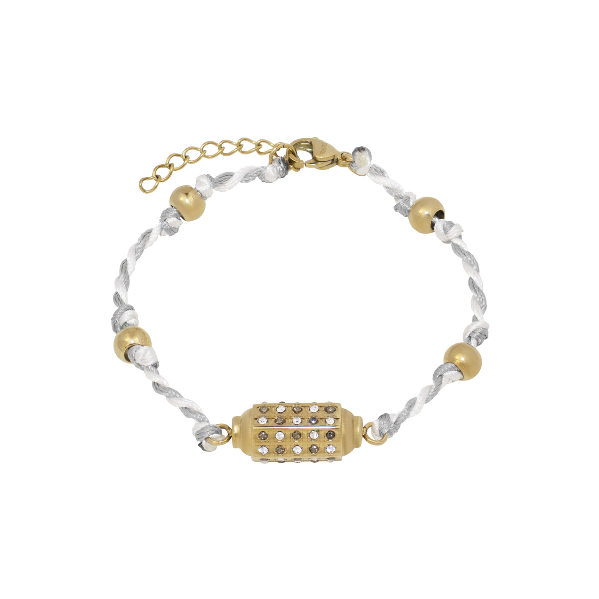 THREAD BRACELET WHITE & GREY W/FULL BLING CHARM