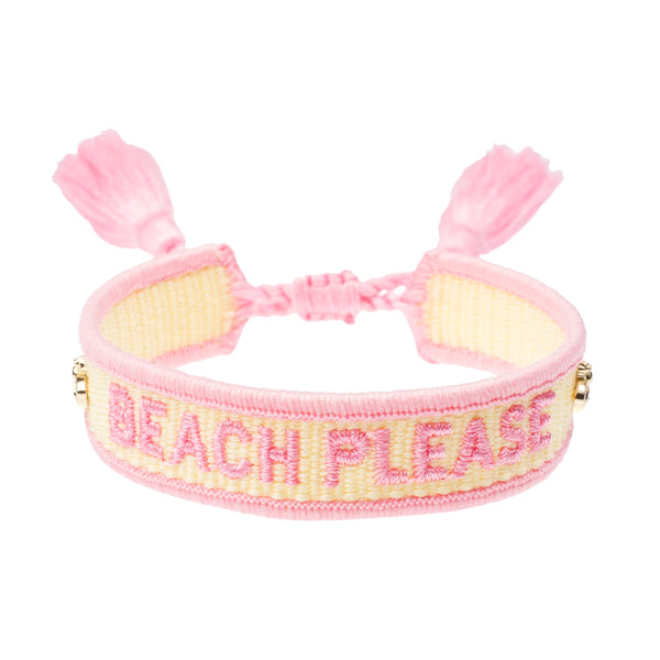 WOVEN FRIENDSHIP BRACELET THIN "Beach Please" Pale Yellow & Bubblegum Pink