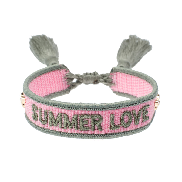WOVEN FRIENDSHIP BRACELET THIN "Summer Love" Bubblegum Pink & Milieu Green