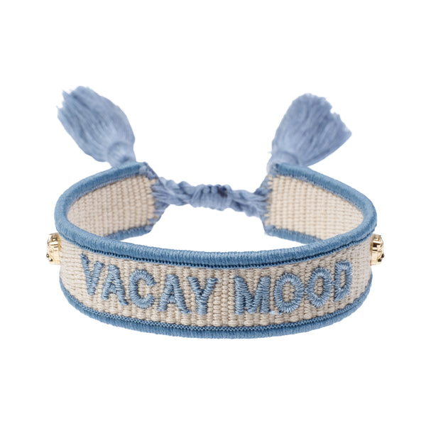 WOVEN FRIENDSHIP BRACELET THIN "Vacay Mood" Sand & Light Blue