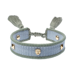 WOVEN FRIENDSHIP BRACELET THIN W/SIGN STUDS  Cool Blue & Milieu Green