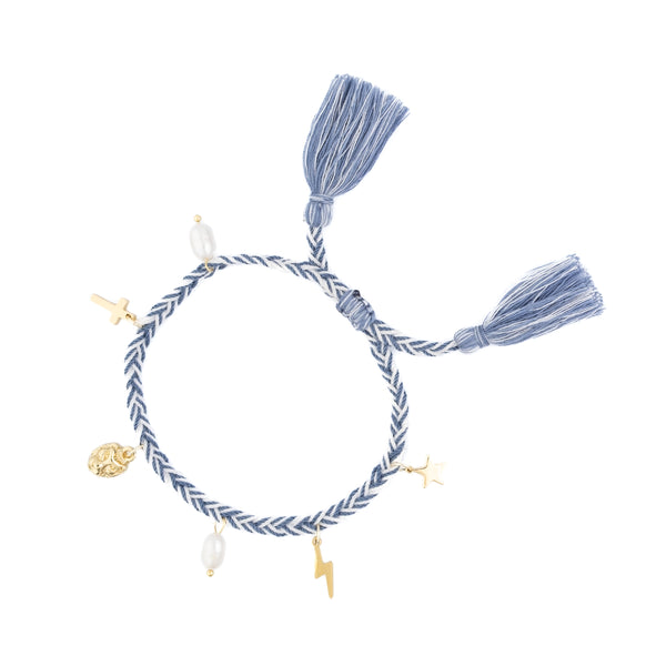 WOVEN FRIENDSHIP BRACELET W/CHARMS LIGHT BLUE