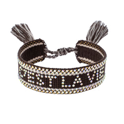 WOVEN FRIENDSHIP BRACELET W/CRYSTALS "C'est La Vie" Chocolate Brown