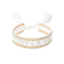 WOVEN FRIENDSHIP BRACELET W/CRYSTALS "C'est La Vie" White W/Gold