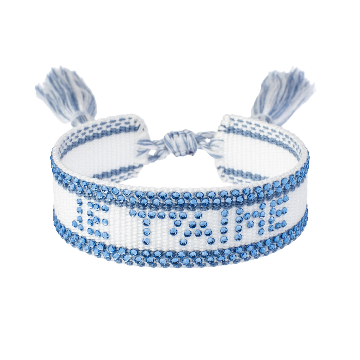 WOVEN FRIENDSHIP BRACELET W/CRYSTALS "Je T´aime" White W/Light Blue