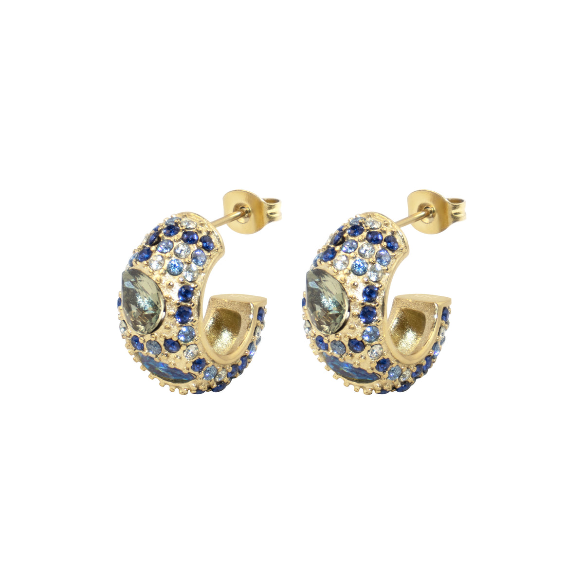 FULL BLING MULTISHAPED CRYSTAL CHUNKY CREOLE BLUE & GREEN MIX