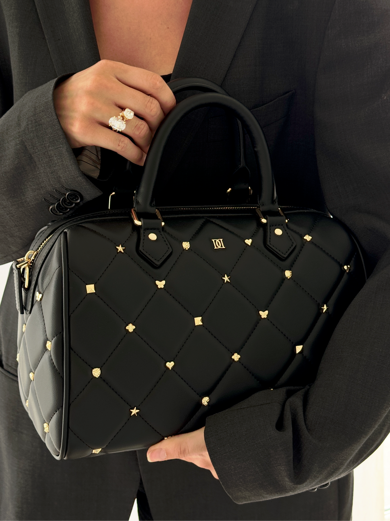 LEATHER QUILTED BOWLER BAG SMALL W/SIGN STUDS