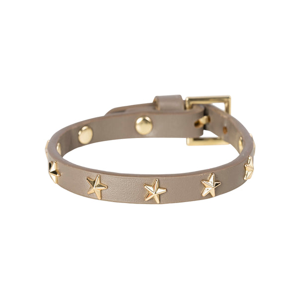 LEATHER STAR STUD BRACELET MINI DARK TAUPE W/GOLD