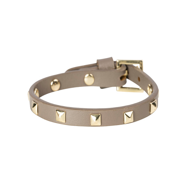 LEATHER STUD BRACELET MINI DARK TAUPE W/GOLD