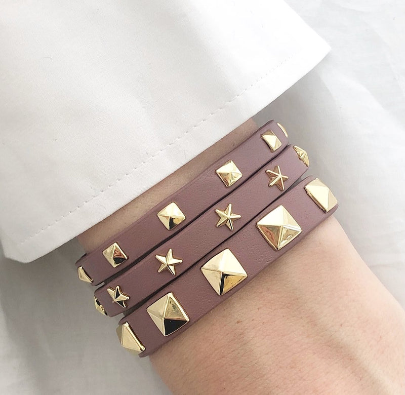 LEATHER STAR STUD BRACELET MINI DUSTY GRAPE