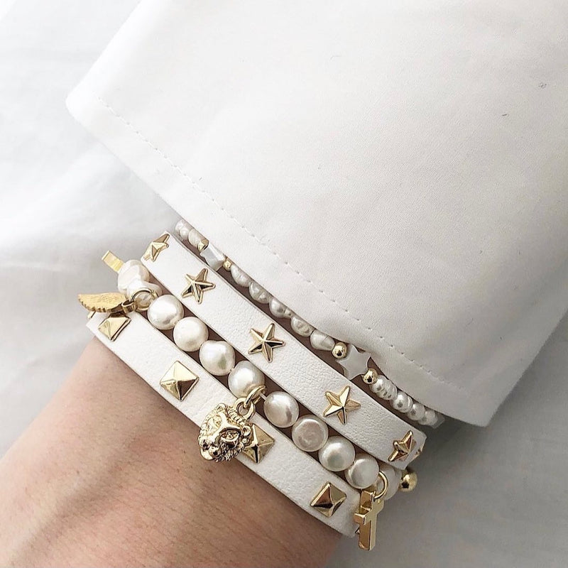 LEATHER STAR STUD BRACELET MINI WHITE