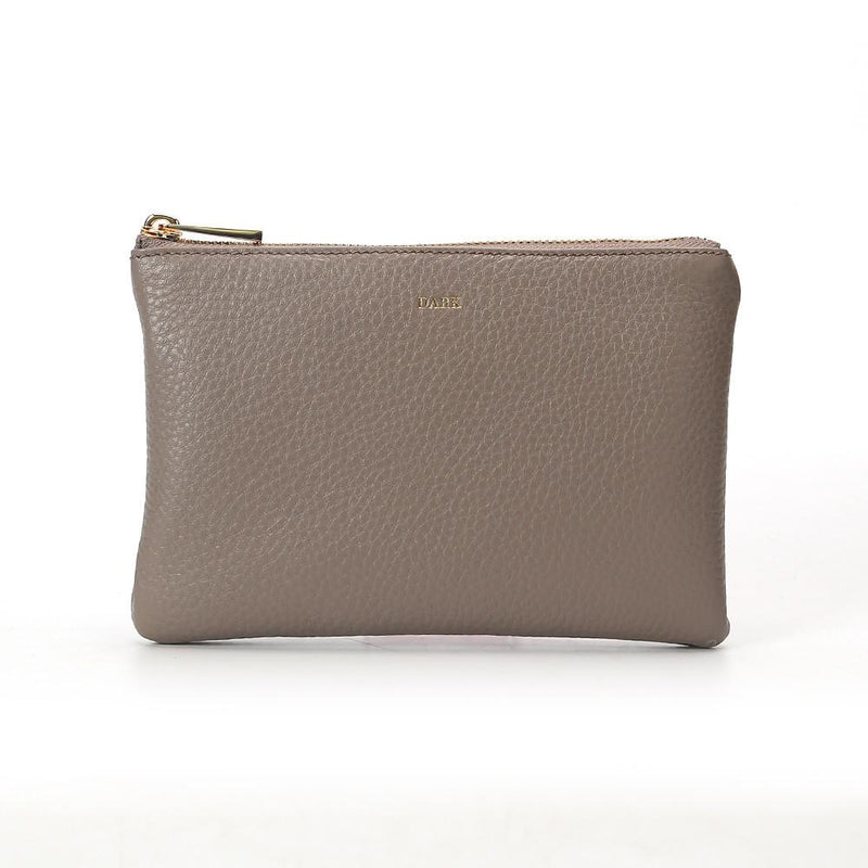 LEATHER SMALL POUCH GRAIN GREY