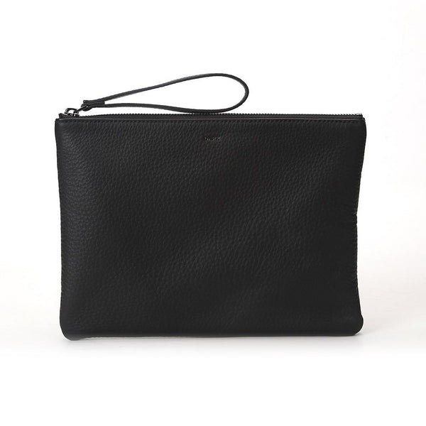 LEATHER MEDIUM POUCH BLACK W/GUN METAL