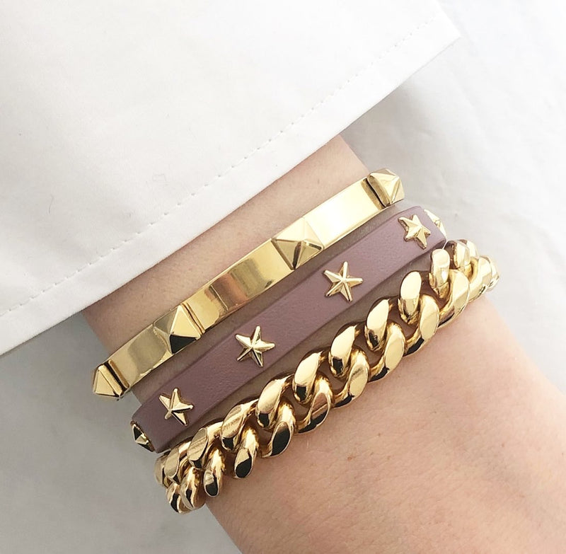 LEATHER STAR STUD BRACELET MINI DUSTY GRAPE