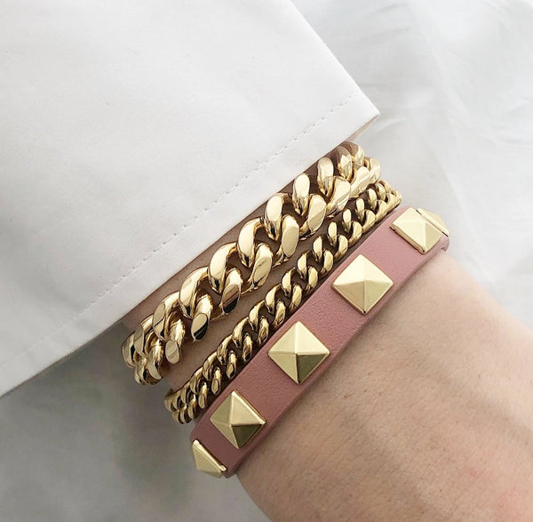 LEATHER STUD BRACELET DUSTY ROSE