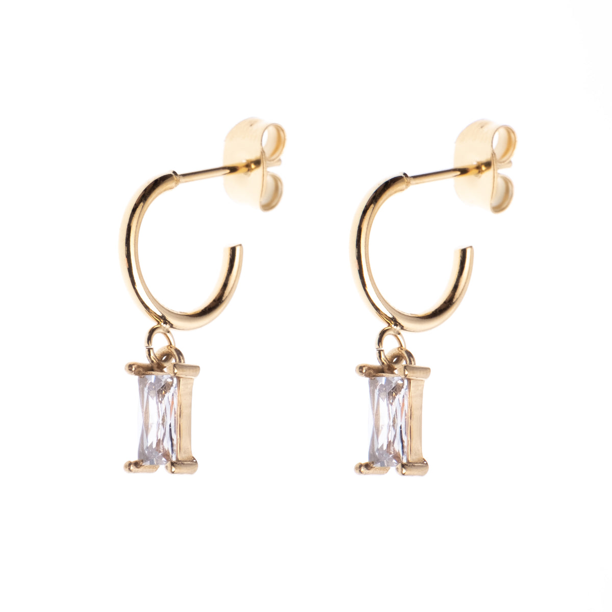 BAGUETTE CRYSTAL CREOLE W/CHAIN BAGUETTE CRYSTAL CREOLE W/CHAIN