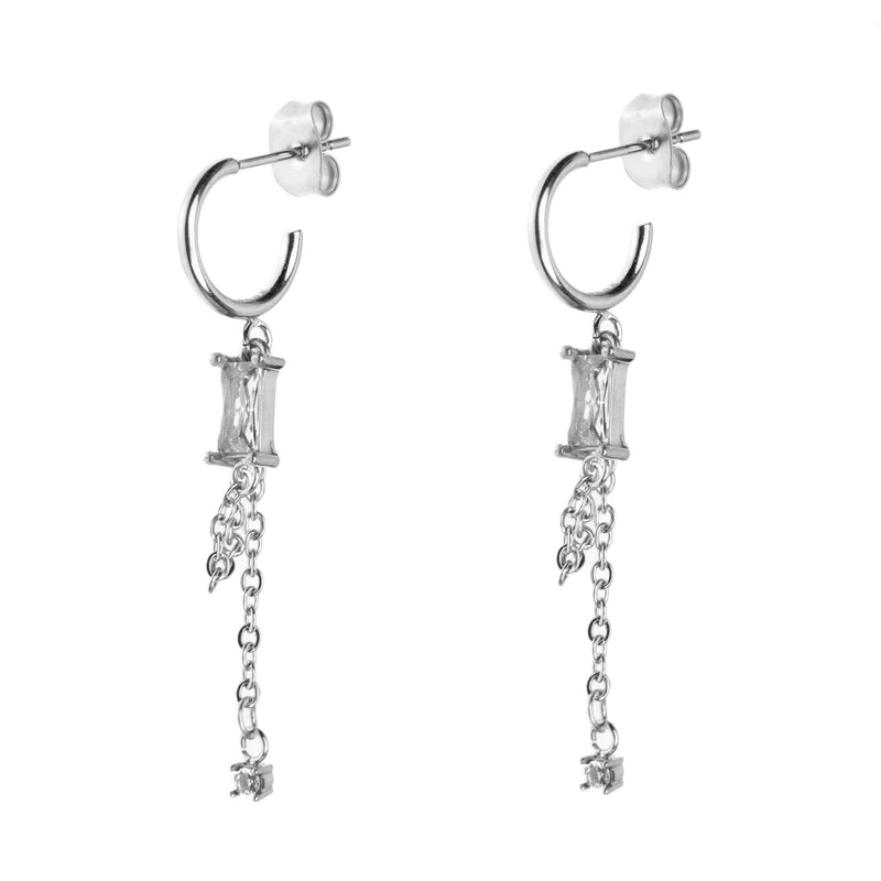 BAGUETTE CRYSTAL CREOLE W/CHAIN