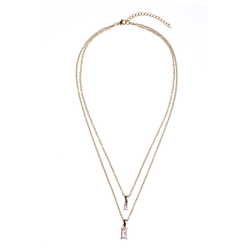 BAGUETTE CRYSTAL NECKLACE PALE ROSE