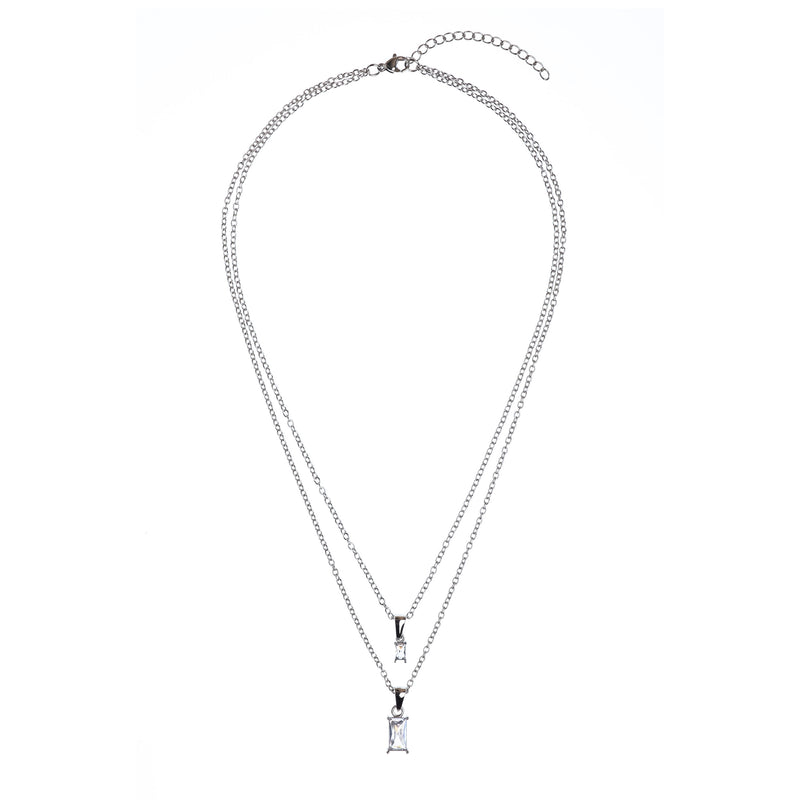 BAGUETTE CRYSTAL NECKLACE SILVER