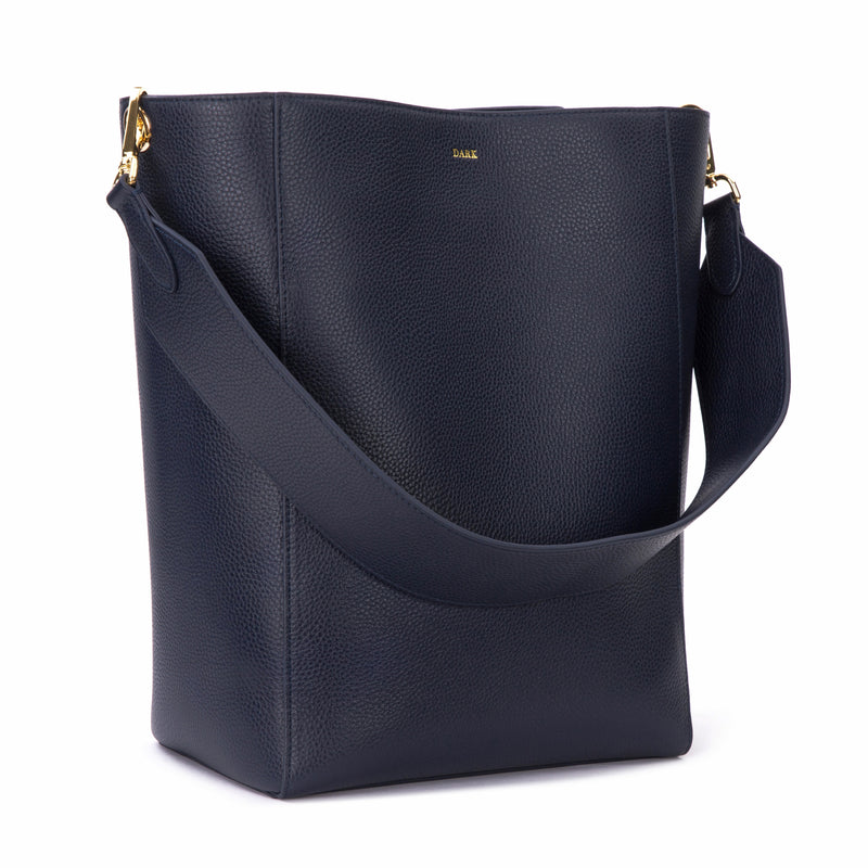 LEATHER BUCKET BAG NAVY BLUE