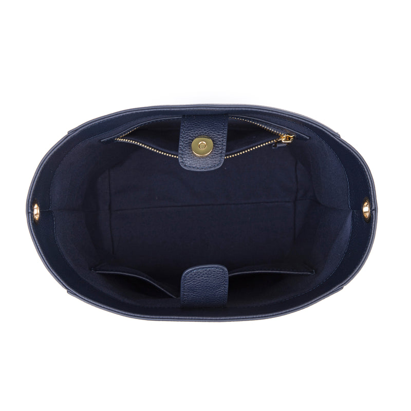 LEATHER BUCKET BAG NAVY BLUE