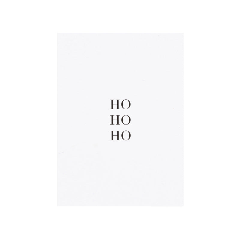 CARD "HO HO HO" WHITE W/BLACK BLOCK LETTERS