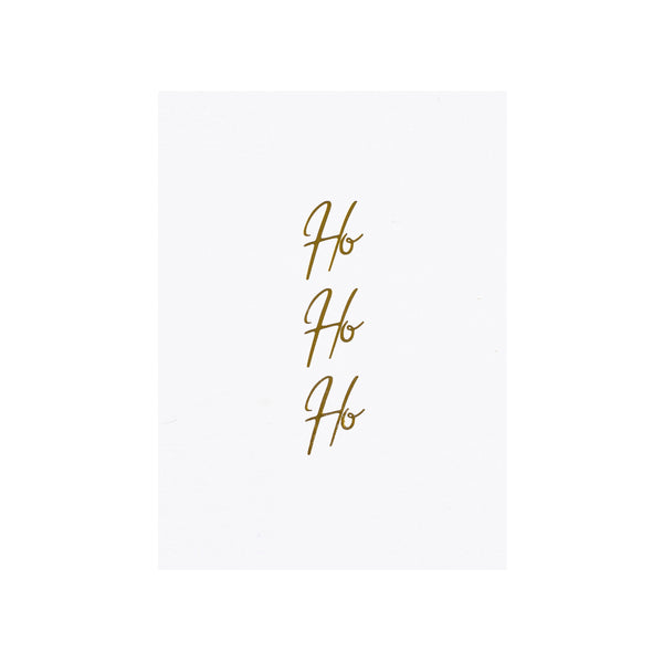 CARD "HO HO HO" WHITE W/GOLD