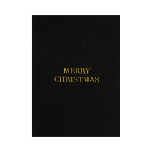 CARD "MERRY CHRISTMAS" BLACK W/GOLD BLOCK LETTERS