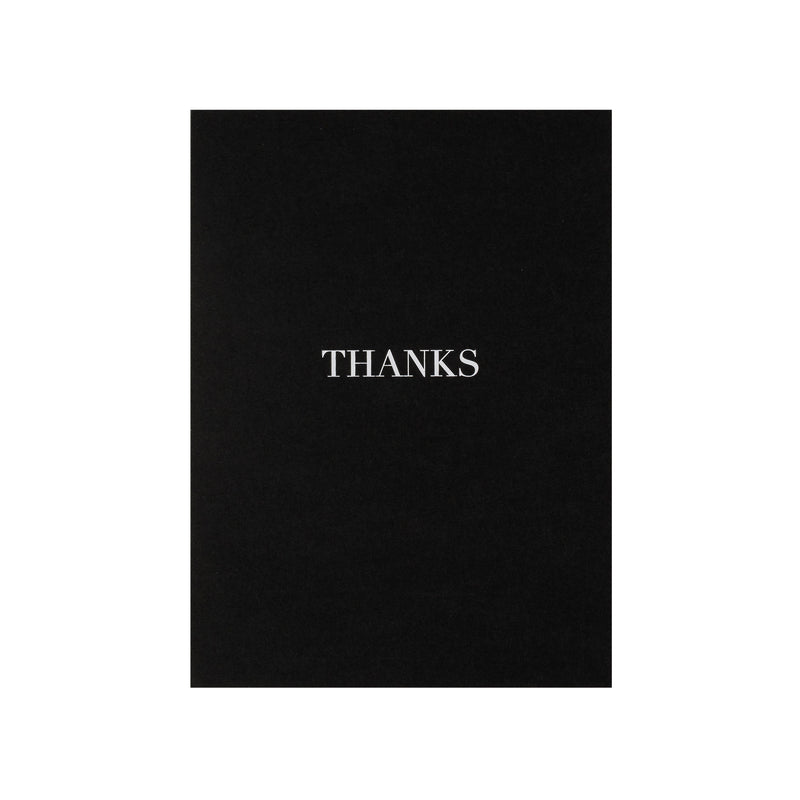 CARD "THANKS" BLACK W/WHITE BLOCK LETTERS
