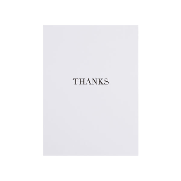 CARD "THANKS" WHITE W/BLACK BLOCK LETTERS