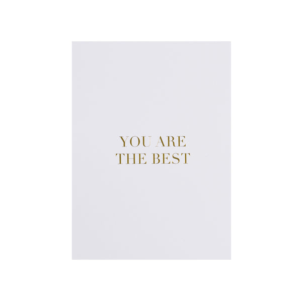 CARD "YOU ARE THE BEST" WHITE W/GOLD BLOCK LETTERS